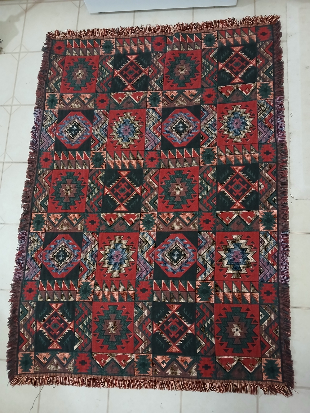 Vintage Goodwin Weavers Throw Blanket Tapestry Aztec Southwest 48”x68”